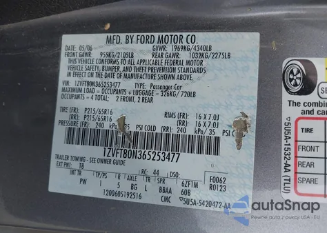 2006 Ford Mustang V6 из США, поврежденный, VIN 1ZVFT80N365253477